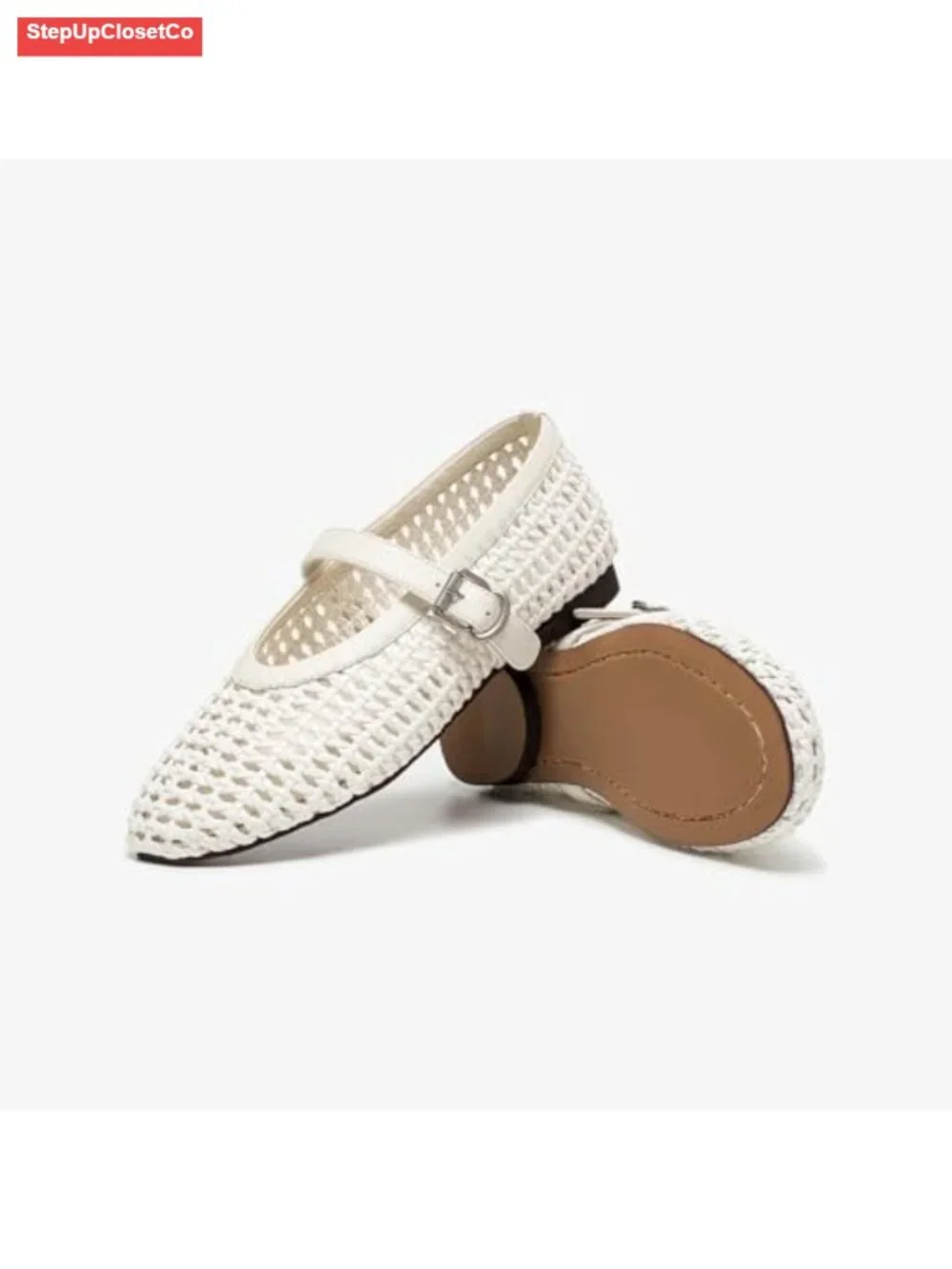 Woven Mesh Mary Jane Flats Genuine Leather Sheepskin Lined Ballet Flats